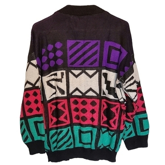 BA02 * Katie Color Block Sweater Black Purple Size Unknown Vintage 80s - Picture 2 of 7